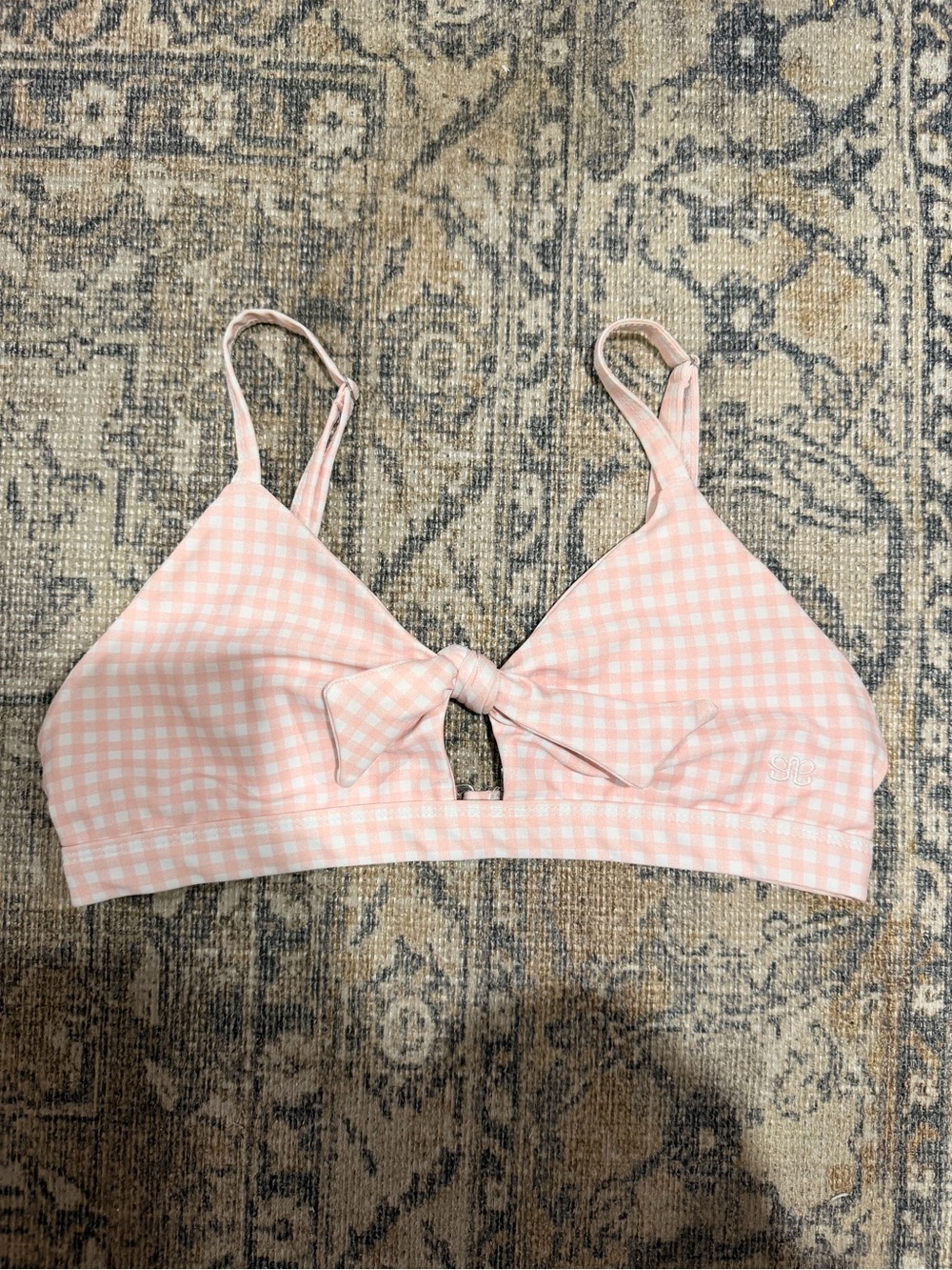 Gingham Knot Front Bralette Swim Top - Pink